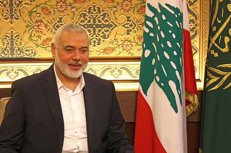 Hamas leader Ismail Haniyeh visits the Dar al-Fatwa, Lebanon's top Sunni religious authority, in Beirut on 22 June, 2022